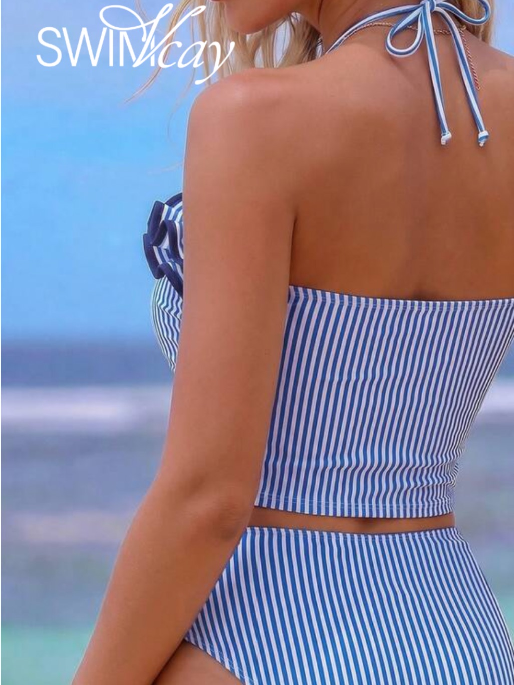 Blue And White Striped Women’s Swim Bodysuit